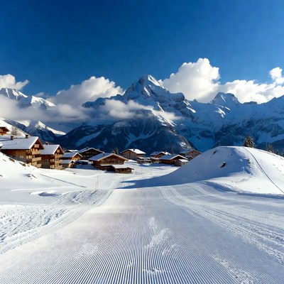 Snowy village in the mountains