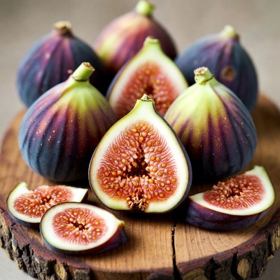 Fresh figs on wooden board