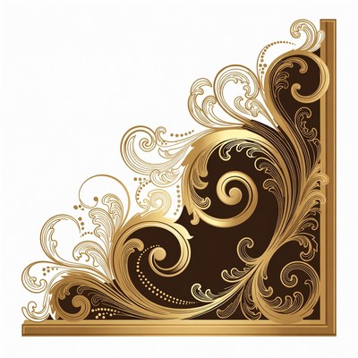 Gold decorative corner design with swirl patterns