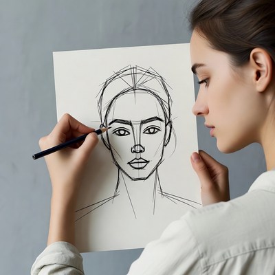 Drawing a face with pencil lines