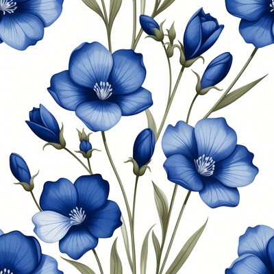 Blue flower pattern design for fabric