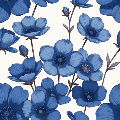 Blue flower pattern design with outlines