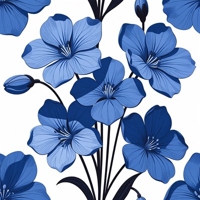 Blue flowers on white background pattern