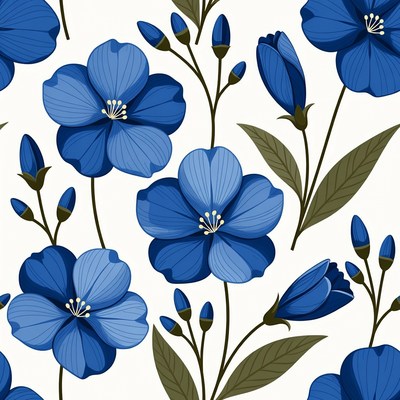 Blue floral pattern design with various flowers