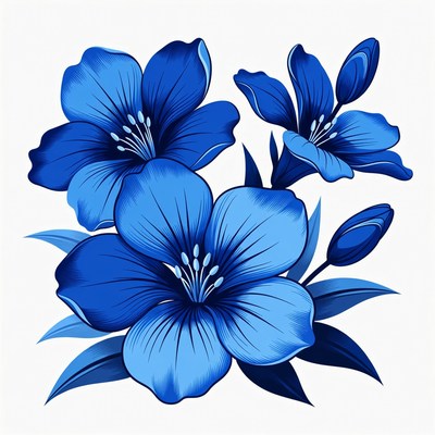 Blue flowers with leaves design