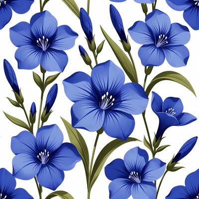 Blue flowers with green leaves on white background