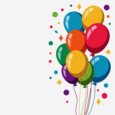 Balloons with confetti on white