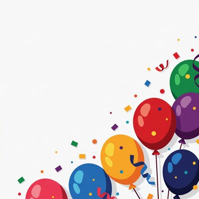 Colorful balloons and confetti for celebration