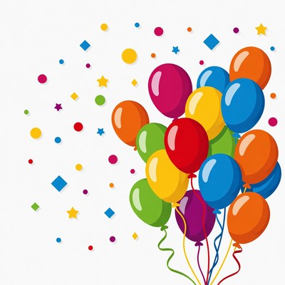 Colorful balloons with confetti in the air