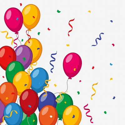 Bright balloons and confetti during party