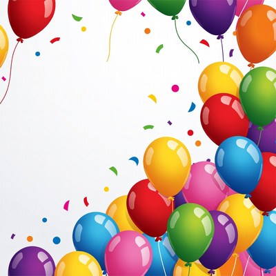 Colorful balloons and confetti celebration scene