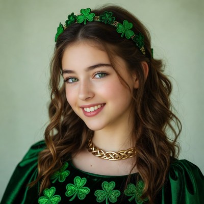 Girl in green with shamrock accessories