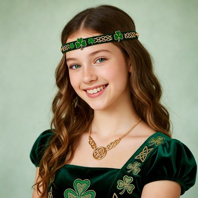 Girl in green dress and shamrocks