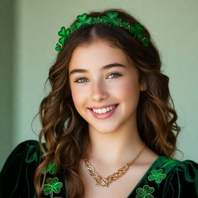Girl in green attire with shamrock accessories