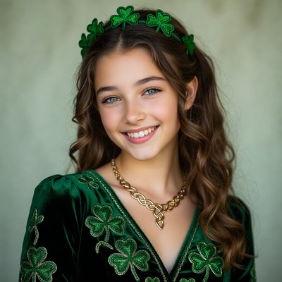 Smiling girl with green outfit