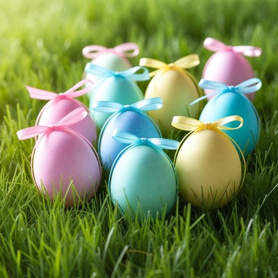 Colorful eggs in green grass