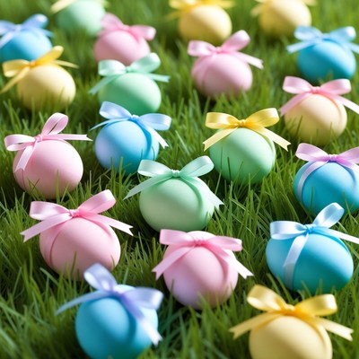 Colorful eggs on green grass