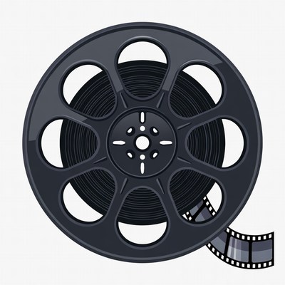 Film reel with movie strip displayed