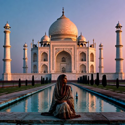 Woman at taj mahal during sunset