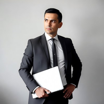 Businessman standing with laptop