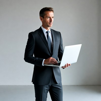 Businessman working with laptop indoors