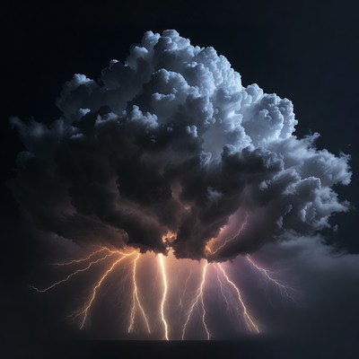 Lightning striking during a stormy night
