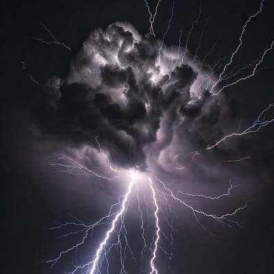Lightning strikes during nighttime storm
