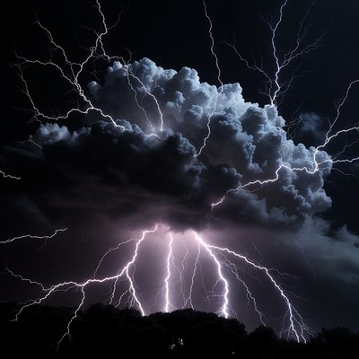Lightning strikes during a stormy night