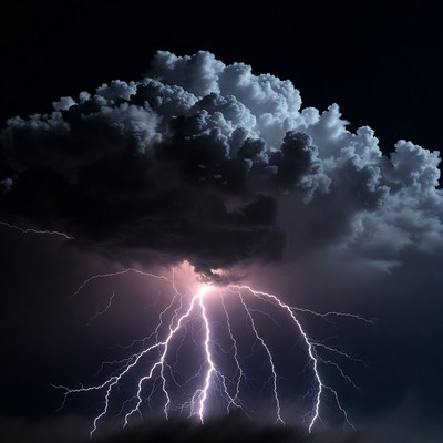 Lightning strikes during stormy night