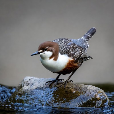 Bird stands on rock by water