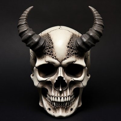 Skull with horns on dark background
