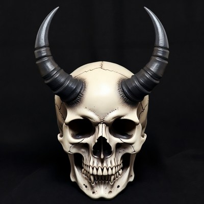 Skull with horns on black background