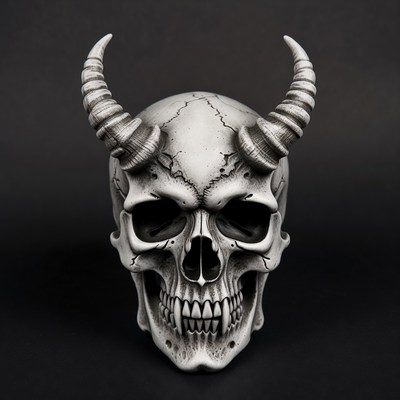 Skull with horns on a dark background