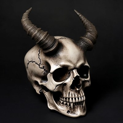 Skull with horns on dark background