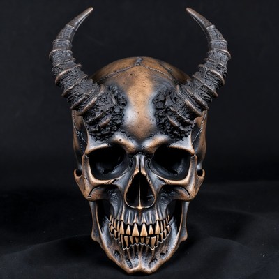 Skull with horns on black background