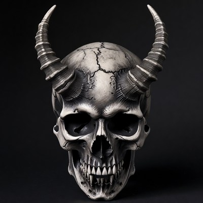 Dark skull with horns on black background