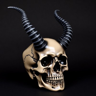 Skull with horns on black background