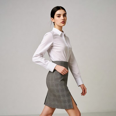 Woman walking in formal attire indoors