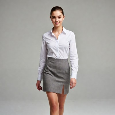 Young woman in office outfit walking