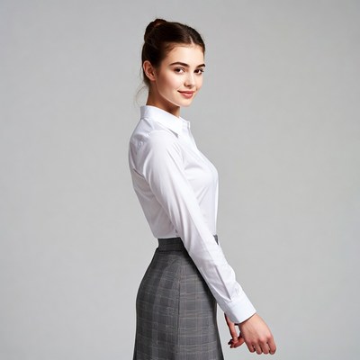 Model poses in studio setting