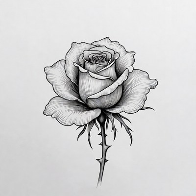 Black and white rose drawing with details