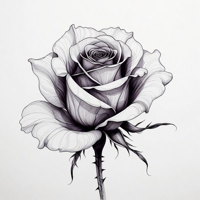 Detailed black and white rose drawing