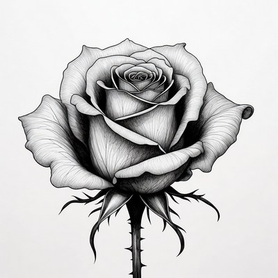 Detailed black and white rose drawing