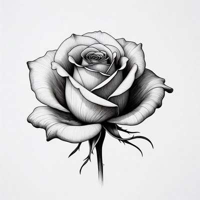 Black and white drawn rose
