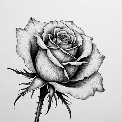 Detailed black and white rose drawing