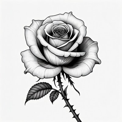 Detailed black and white rose drawing