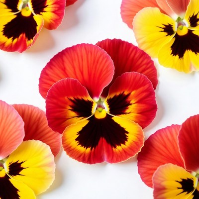 Bright pansy flowers on display