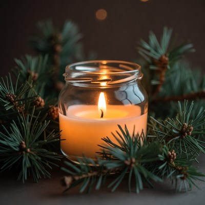 Candle with pine branches