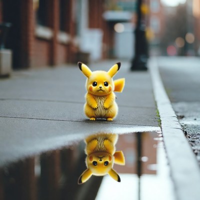 Pikachu on wet street