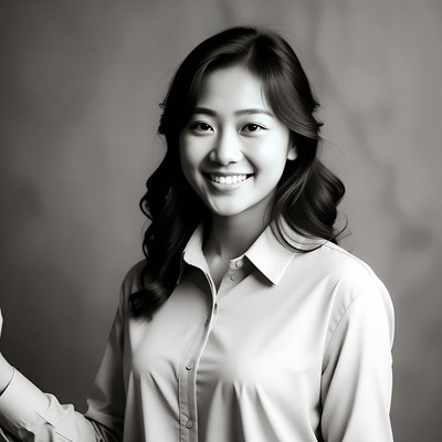 Smiling woman in shirt poses for portrait